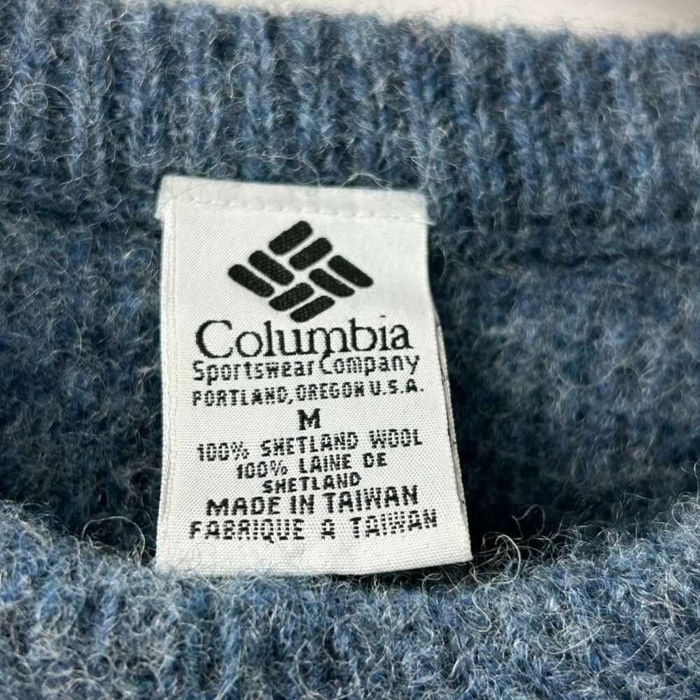 Vintage Columbia Women's M 100% Shetland Wool Crew Neck Blue Sweater Striped - Picture 3 of 9